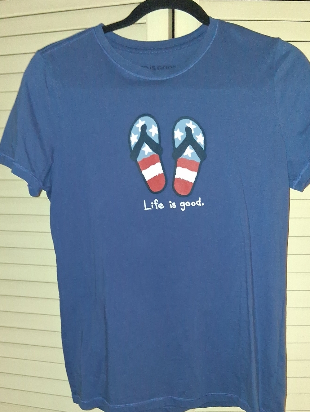 Life Is Good Blue Tee with Patriotic Flip-Flop Graphic